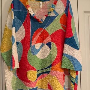 Colorful Abstract Print V-Neck Blouse